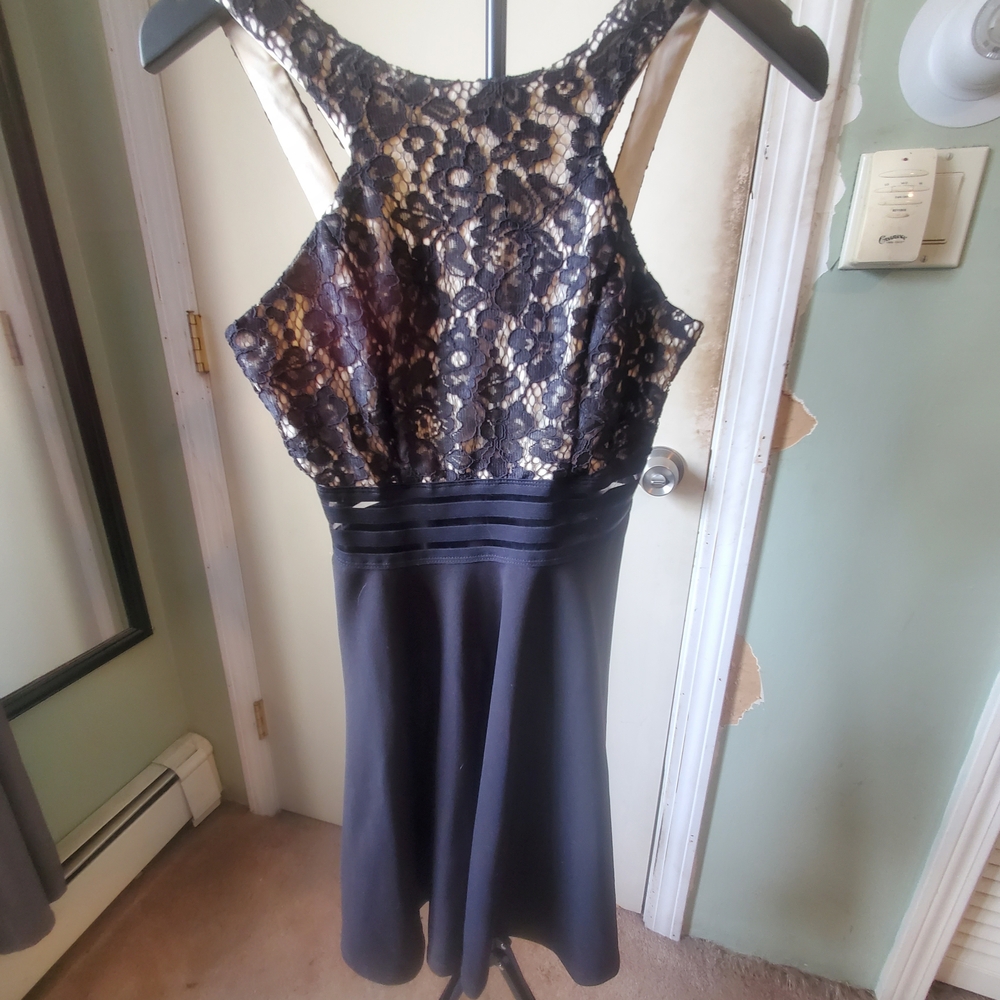 Speechless Black Lace Fit-and-Flare Midi Dress